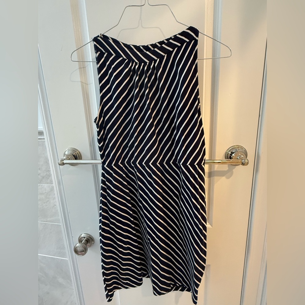 Lewis Cho Navy Blue & White Sleeveless Cotton Dress size Medium